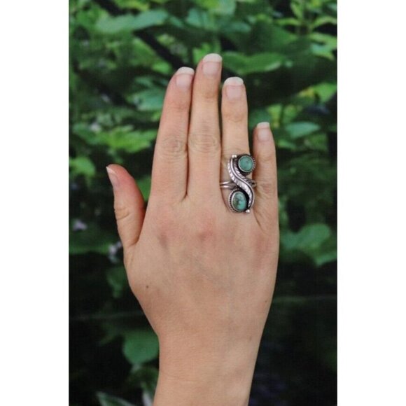 Sterling Silver Natural Blue and Green Turquoise Ring Size 6 - Picture 2 of 7